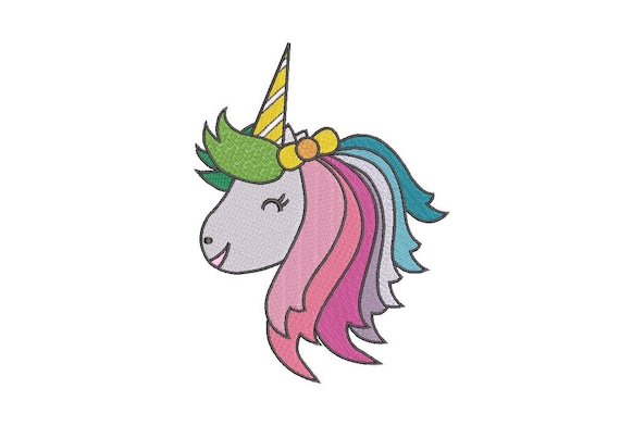 Rainbow Unicorn Head Embroidery design - Machine Embroidery File design - 5x7 inch hoop - Instant download