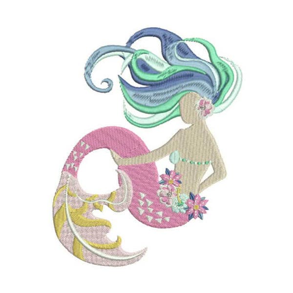 Mermaid embroidery Design - Machine Embroidery Boho Flower Mermaid Machine Embroidery File design 5x7inch hoop