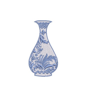 Blue Chinoiserie Vase - Filled Machine Embroidery File design  - 4x4 inch hoop - Ginger Jar - Chinoiserie Chic Embroidery