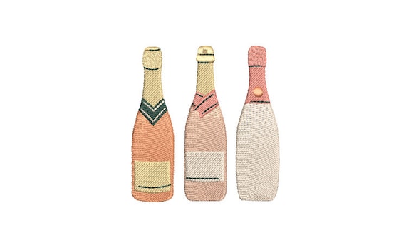 Three Rose’ Champagne Bottles Machine Embroidery Design - 4x4 inch hoop - Wine Bottles Embroidery File