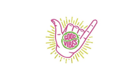 Good Vibes Hand- Urban Modern - Machine Embroidery File design - 4x4 inch hoop Rainbow Embroidery