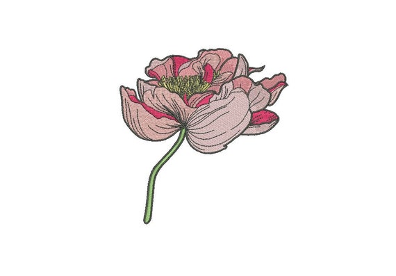 Peony Flower Stem Machine Embroidery File design 5 x 7 inch hoop