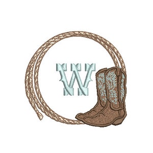 Cowboy Rope and Boots Machine Embroidery File design - 4x4 inch hoop - Monogram Frame