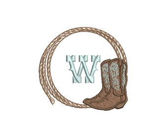 Cowboy Rope and Boots Machine Embroidery File design - 4x4 inch hoop - Monogram Frame