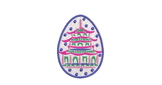 Small Painted Pagoda Easter Egg - Machine Embroidery File design - 4 x 4 inch hoop - instant download - Chinoiserie Embroidery
