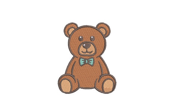 Teddy Bear With Bow Embroidery - Machine Embroidery File design - 4x4 inch hoop - Instant download