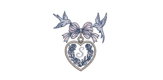Bluebird Bow Heart Locket Monogram Frame - Machine Embroidery File design -  4x4 inch hoop - Letters Not Included
