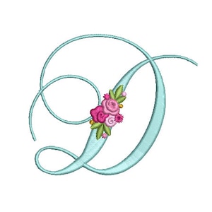Pretty Rose Script LETTER D Machine Embroidery File design - 5 x 7 pulgadas hoop - Monogram design