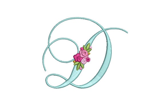 Pretty Rose Script LETTER D  Machine Embroidery File design - 5 x 7 inch hoop - Monogram design