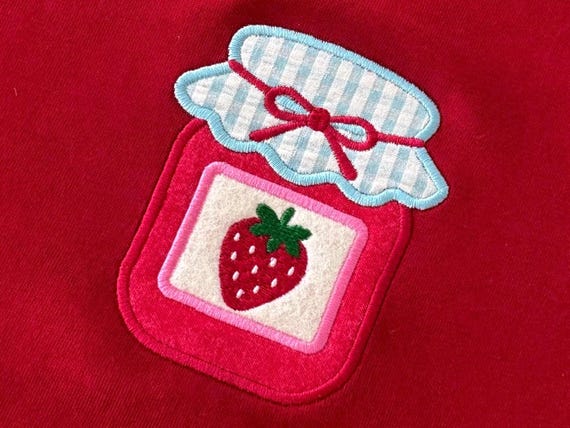 Strawberry Jam Appliqué Machine Embroidery File design - 4 x 4 inch hoop - Strawberry Embroidery - Instant Download