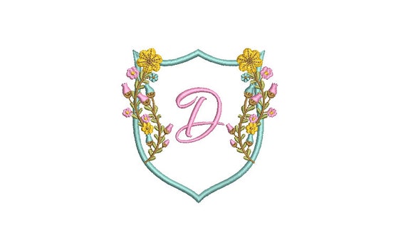 Pretty Flower Crest Machine Embroidery File design 4x4 inch hoop - Monogram Frame - Floral Crest