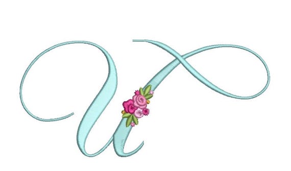 Pretty Rose Script LETTER U  Machine Embroidery File design - 6 x 10 inch hoop - Monogram design