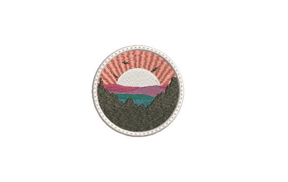 Lake Sunset Patch Embroidery Design - Hiking Embroidery Design -  Machine Embroidery File design 3 x3 inch hoop