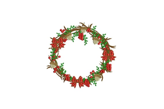 Acorn Christmas Wreath Embroidery - Machine Embroidery File design 5x7 inch hoop