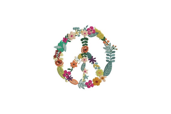 Machine Embroidery Whimsical Peace Flower Wreath Machine Embroidery File design 6x10 inch hoop