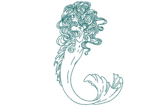 Boho Mermaid Machine Embroidery File design - 8 x 12 hoop -  instant download - Redwork Mermaid