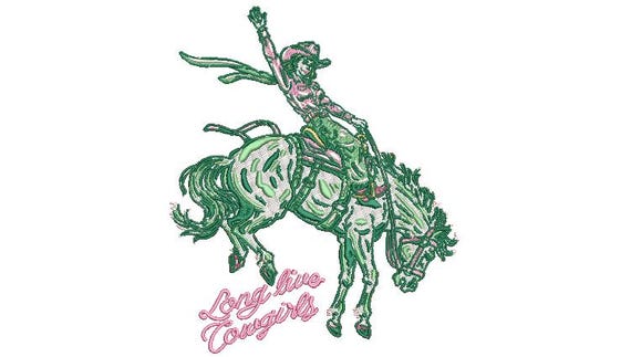 Cowgirl - Western Machine Embroidery File design - 8x12 inch hoop - Pink Green Cowgirl Design - Cowboy Embroidery Download