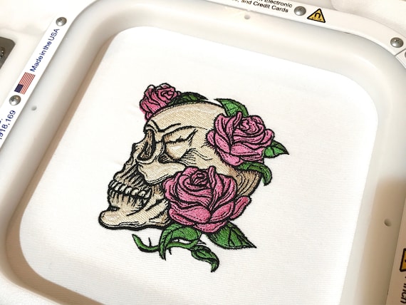 Skull Embroidery - Boho Gypsy Skull Roses Bohemian Machine Embroidery File design 8x8 inch hoop