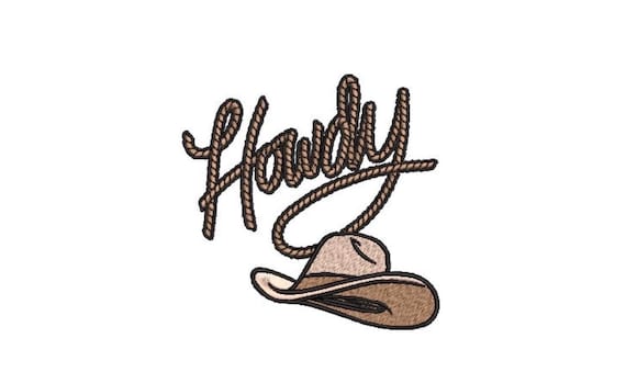 Cowboy Rope Howdy and Hat Machine Embroidery File design - 4x4 inch hoop - Cowgirl Download