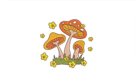Mushrooms Flowers- Machine Embroidery File design - 4x4 inch hoop - monogram Frame - Instant download - Mushroom Embroidery Design