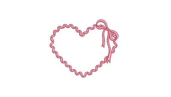 Ric Rac Bow Heart Frame - Machine Embroidery File design - 4x4 inch hoop - Monogram Frame - Heart Embroidery Design