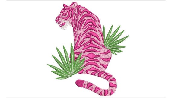 Tiger Embroidery Design - Pink Tiger Machine Embroidery File design - 5x7 inch hoop - Chinoiserie Design - instant download