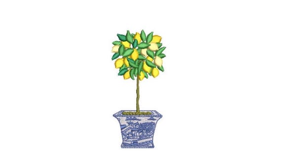 Chinoiserie Lemon Tree - Machine Embroidery File design - 4 x 4 inch hoop - Topiary Tree - Lemon embroidery Design