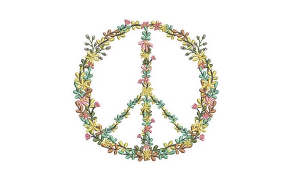 Floral Peace Sign - Machine Embroidery File design - 5x7 inch hoop - Instant Download - Peace Embroidery design