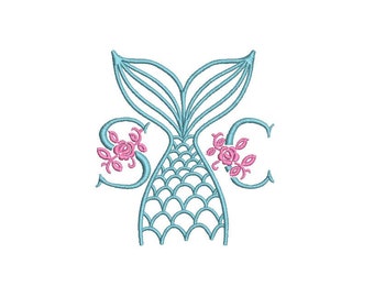 Mermaid Tail Embroidery Design - Mermaid Machine Embroidery File design - 4x4 inch hoop