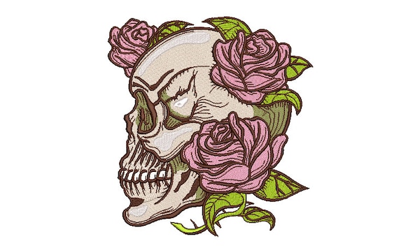 Skull Embroidery - Boho Gypsy Skull Roses Bohemian Machine Embroidery File design 8x8 inch hoop