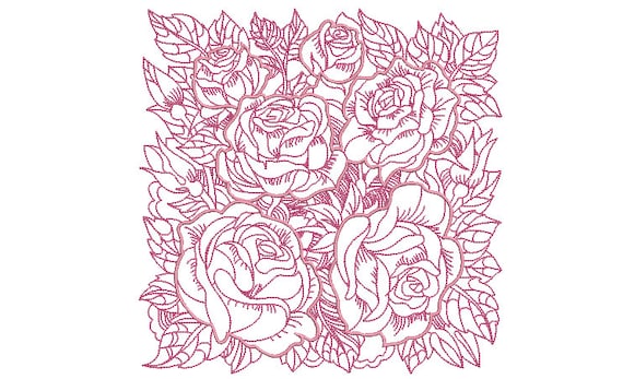 Rose Quilting Block Embroidery - Machine Embroidery File - design 8x8 inch hoop - Redwork and Satin Stitch Embroidery Design