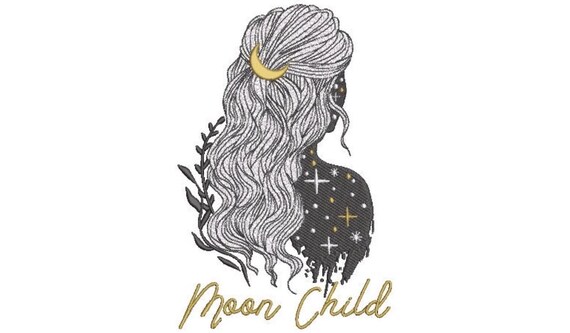 Moon Child Boho Girl Machine Embroidery File design 6 x 10 inch hoop - instant download