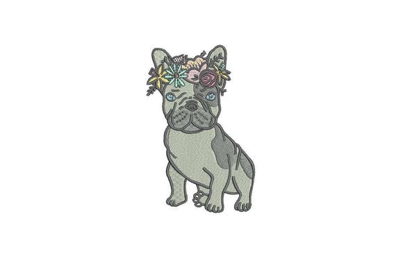 French Bulldog Embroidery - Machine Embroidery Frenchie Dog Flowers Machine Embroidery File design 4x4 inch hoop Frenchie Embroidery