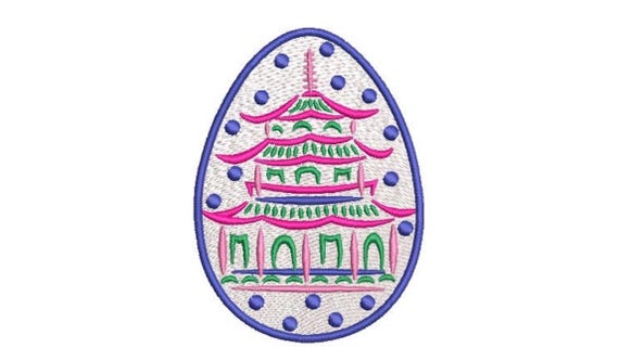 Painted Pagoda Easter Egg - Machine Embroidery File design - 4 x 4 inch hoop - instant download - Chinoiserie Embroidery