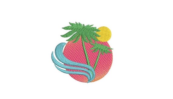 Palm Tree Sun Machine Embroidery File design - 4 x 4 inch hoop - Palm Silhouette