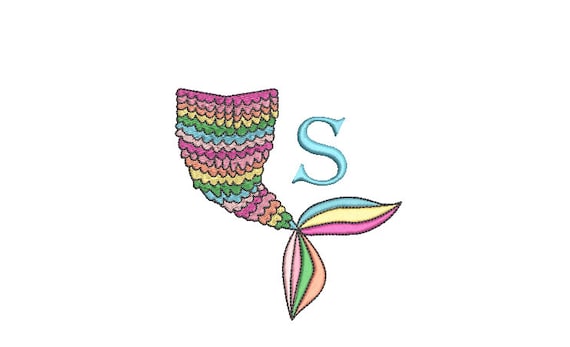 Rainbow Mermaid Tail Embroidery Design - Mermaid Machine Embroidery File design - 4x4 inch hoop