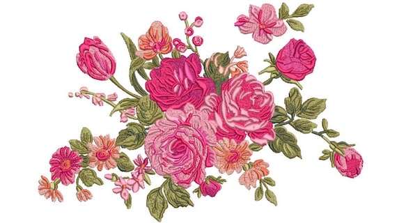Floral Machine Embroidery File design -  8x12 inch hoop - Jumbo Hoop Design - Rose Embroidery