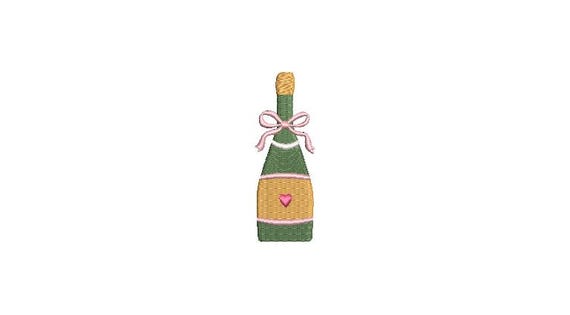 Champagne Bottle with Bow and Heart - Love Champagne Machine Embroidery File design  - 4x4 hoop - Mini embroidery 3 inches tall
