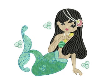 Mermaid Machine Embroidery File design - 7x12 inch or 18x30cm hoop mermaid in the hoop embroidery - instant download