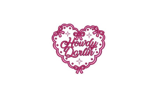 Howdy Darlin Bow Heart Frame - Machine Embroidery File design -  4x4 inch hoop - Cowgirl Embroidery Download