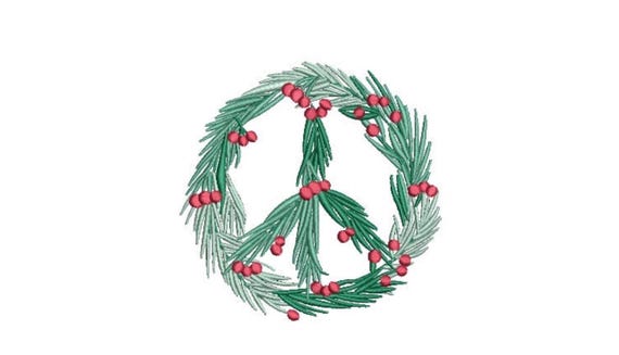 Peace Xmas Holly Wreath Embroidery - Machine Embroidery File - design 5x7 inch hoop - Monogram frame - Christmas Embroidery Design