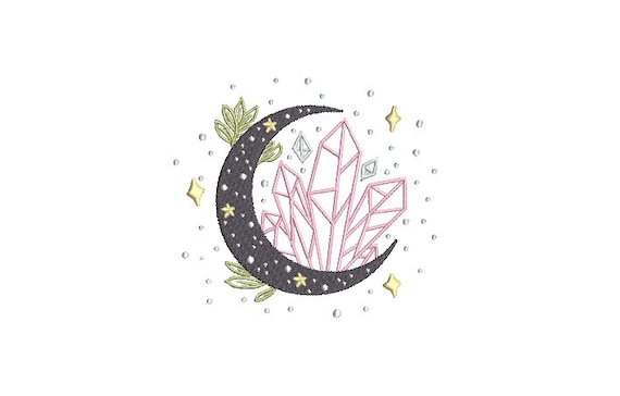 Crystal Moon Embroidery Design -  Moon Child Machine Embroidery File design - 4x4 inch hoop - instant download