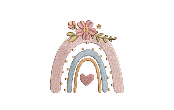 Pretty Rainbow - Machine Embroidery File design - 4x4 inch hoop - Monogram Frame - Flower Heart Rainbow Embroidery Design