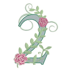 Number 2 - TWO - Rose - Second Birthday-  Machine Embroidery File design - 5x7 hoop - embroidery design