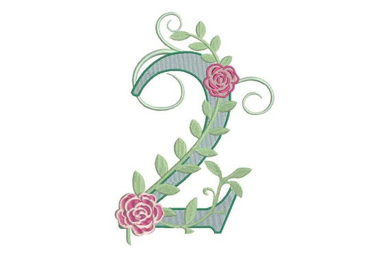 Number 2 - TWO - Rose - Second Birthday-  Machine Embroidery File design - 5x7 hoop - embroidery design