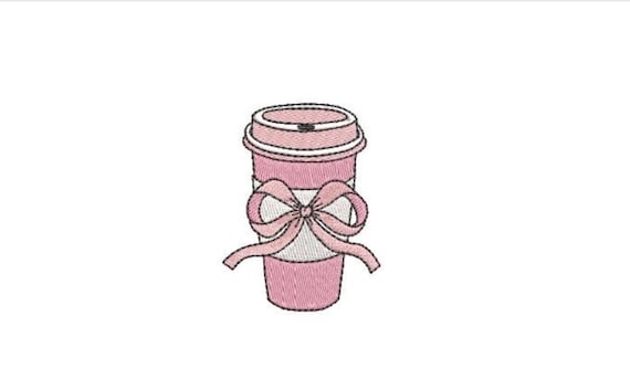 Pink Bow Cup Embroidery - Girly Embroidery File design 3x3 hoop - Coquette Christmas Design