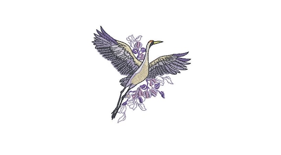 Lavender Crane Bird Machine Embroidery File design - 4x4 inch hoop - instant download embroidery file