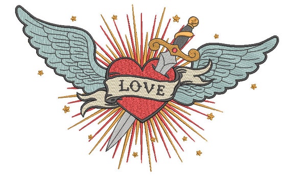 Love Wings Embroidery Design - Machine Embroidery Feathered Wings Machine Embroidery File design 8x12 inch hoop