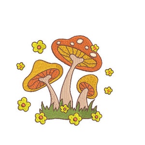 Mushrooms Flowers- Machine Embroidery File design - 4x4 inch hoop - monogram Frame - Instant download - Mushroom Embroidery Design