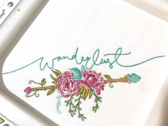 Wanderlust Boho Arrow Machine Embroidery File design 5x7 inch hoop